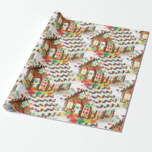 Papier Cadeau La maison de pain d'épice badine Noël