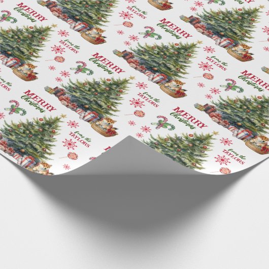 Papier Cadeau La mignonne chiot Shiba Inu sous l'arbre de Noël (Coin)