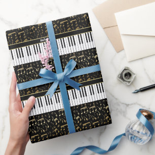 Papier Cadeau La musique d'or élégante note des clés de piano