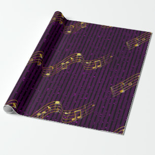 Papier Cadeau La musique d'or note les rayures pourpres GiftWrap