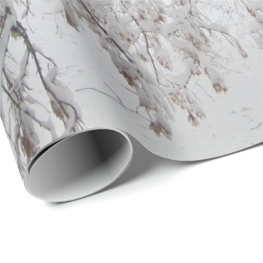 Papier Cadeau La neige a couvert le papier d'emballage d'arbre - (Coin rond)