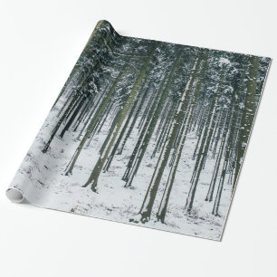 Papier Cadeau La neige de paysage de forêt d'hiver a couvert de