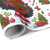 Papier Cadeau La petite fille à la fête de Noël (Coin rond)