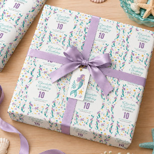Papier Cadeau La Petite Sirène d'Or 10e Anniversaire Sous l'Oc
