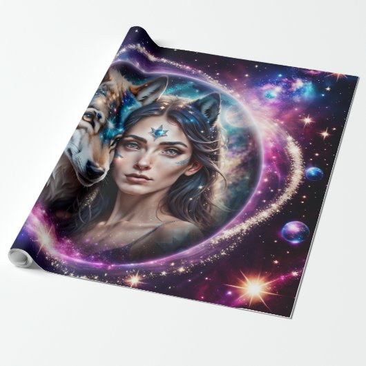 Papier Cadeau La puissance du loup mystique (Déroulé)