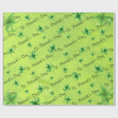 Papier Cadeau La Saint-Patrick aquarelle trèfle sur fond vert (Plat)