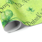 Papier Cadeau La Saint-Patrick aquarelle trèfle sur fond vert (Coin rond)
