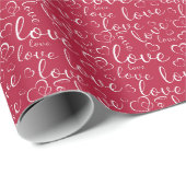 Papier Cadeau La Saint-Valentin Chic Rose Foncé Amour (Coin rond)