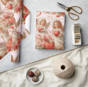 Papier Cadeau La Saint-Valentin coeurs et anges des vacances