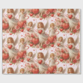 Papier Cadeau La Saint-Valentin coeurs et anges des vacances (Plat)