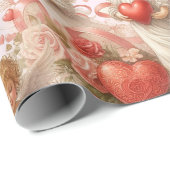 Papier Cadeau La Saint-Valentin coeurs et anges des vacances (Coin rond)