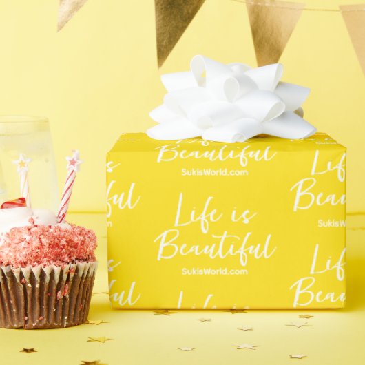 Papier Cadeau La vie est belle Jaune Blog Marque Site (Fête d'anniversaire)