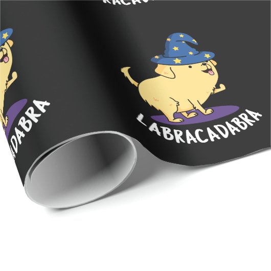 Papier Cadeau Labra-cadabra Funny Labrador Chien Pun Dark BG (Coin rond)