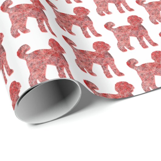 Papier Cadeau Labradoodle Chien Silhouette Noël Blanc (Coin rond)