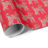 Papier Cadeau Labradoodle Chien Silhouette Noël Rouge (Coin rond)