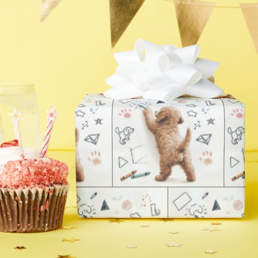 Papier Cadeau Labradoodle Doodle Avec Crayons (Fête d'anniversaire)