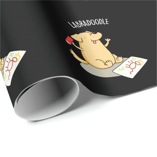 Papier Cadeau Labradoodle Funny Labrador Chien Pun Dark BG (Coin rond)
