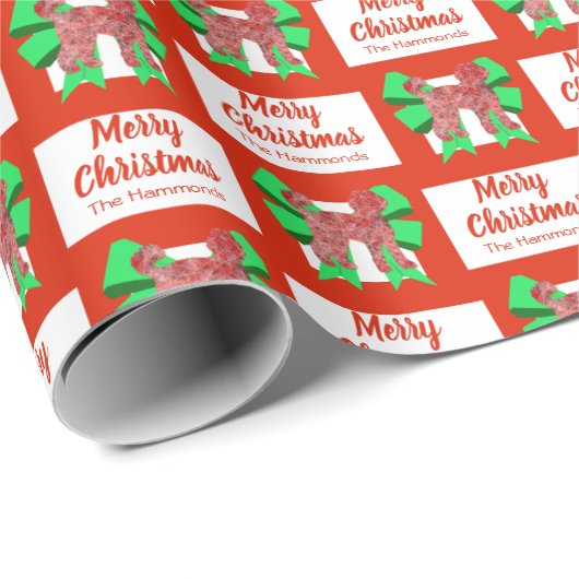 Papier Cadeau Labradoodle mignon chien de Noël personnalisé (Coin rond)