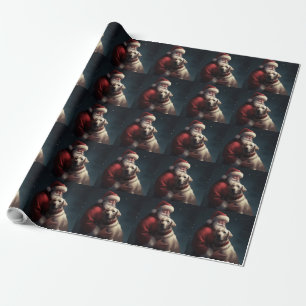Papier Cadeau Labrador avec le Père Noël Noël Festif