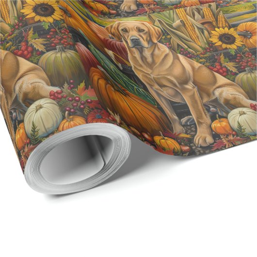 Papier Cadeau Labrador Chien Moisson d'automne Thankgiving (Coin rond)