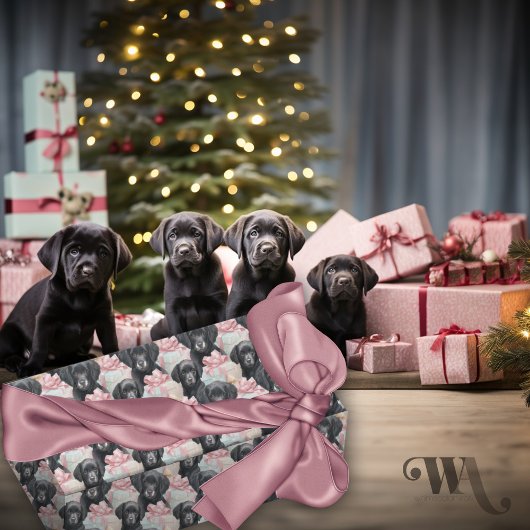 Papier Cadeau Labrador Chiot Moderne Rose Vaches Noël Sm