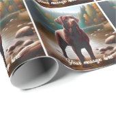 Papier Cadeau Labrador chocolat et lac (Coin rond)