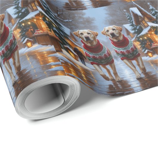 Papier Cadeau Labrador Dogs Christmas Snow Holiday (Coin rond)