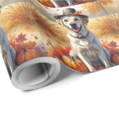 Papier Cadeau Labrador En Automne Feuille L'Art Thanksgiving (Coin rond)