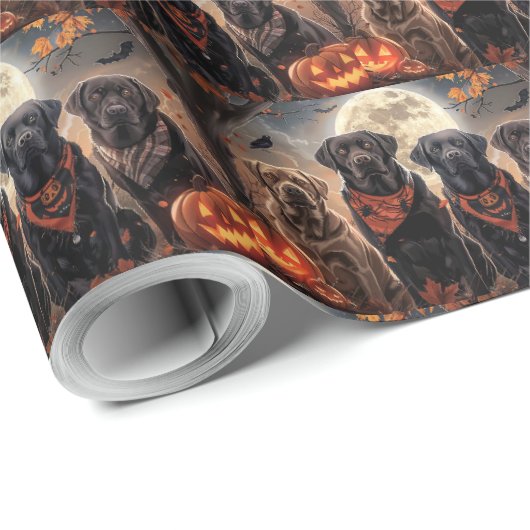 Papier Cadeau Labrador Halloween Éffrayant (Coin rond)