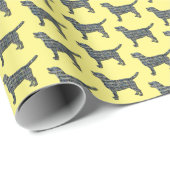 Papier Cadeau Labrador Retriever Chien Silhouette Y&B Grille Jau (Coin rond)