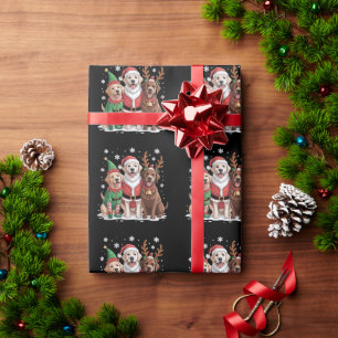 Papier Cadeau Labrador Retriever Chiens de Noël Père Noël Renne