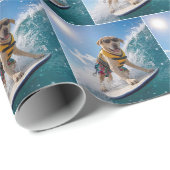 Papier Cadeau Labrador Retriever faisant du surf (Coin rond)