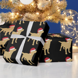Papier Cadeau Labrador Retriever Jaune Avec Chapeau De Père Noël
