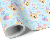Papier Cadeau Labrador Retriever Wrapping Paper in Blue (Coin rond)