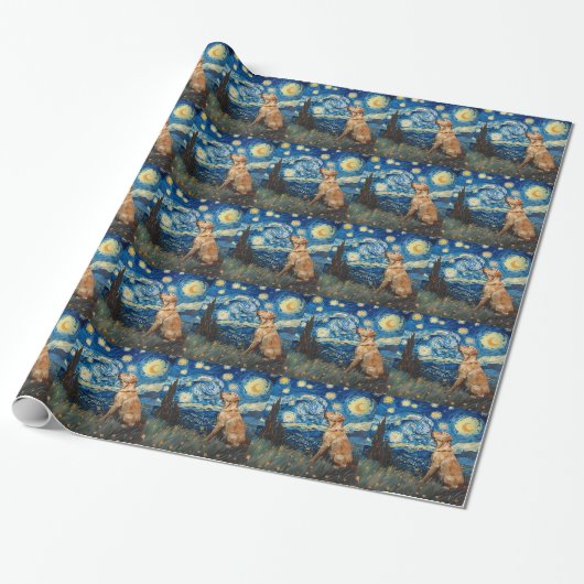 Papier Cadeau Labrador Retriever Yellow Lab Chien Starry Night (Déroulé)