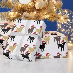 Papier Cadeau Labrador Retrievers au chapeau de Père Noël Noël