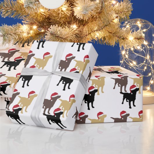Papier Cadeau Labrador Retrivers In Santa Hat Christmas (Vacances)