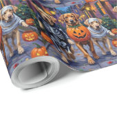 Papier Cadeau Labrador Trick or Treating in Halloween Costumes (Coin rond)
