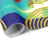 PAPIER CADEAU LABYRINTH D'OR HYPER, VAGUES LUMINEUSES D'AQUA BLE (Coin rond)