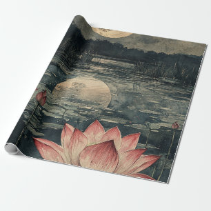Papier Cadeau Lac de lotus au clair de lune (4)