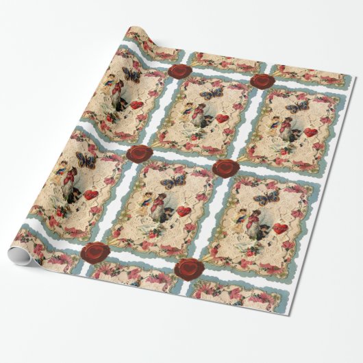 PAPIER CADEAU LACE ANTIQUE VALENTINE, CUPIDE, AMOUREUX ET BOUTTE (Déroulé)