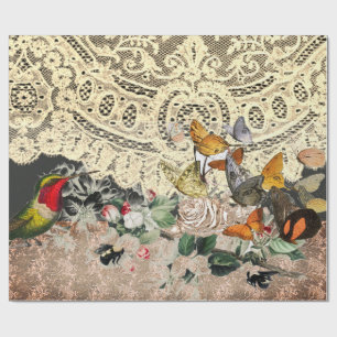 Papier Cadeau LACE D'OISEAU HUMMINGBIRD ET Papier À FLEURS