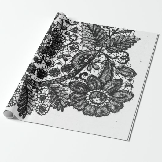 PAPIER CADEAU LACE MOTIF EN LACE NOIRE ET BLANCHE (Déroulé)