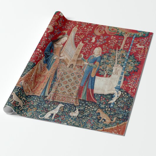 Papier Cadeau Lady and Unicorn Medieval Tapestry Hearing (Déroulé)