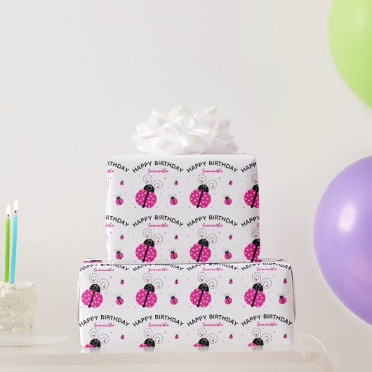 Papier Cadeau Lady Bug Pink Joyeux anniversaire (Cadeaux de fête)