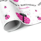 Papier Cadeau Lady Bug Rose Joyeux Anniversaire (Coin rond)