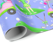 Papier Cadeau Lady Golf Thème Joyeux Anniversaire (Coin rond)