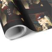Papier Cadeau Lady Steampunk Rouge victorien (Coin rond)