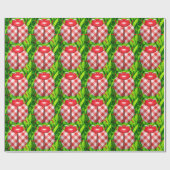 Papier Cadeau Ladybug dans l'herbe en vichy vérifier mignon roug (Plat)