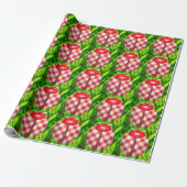 Papier Cadeau Ladybug dans l'herbe en vichy vérifier mignon roug (Déroulé)